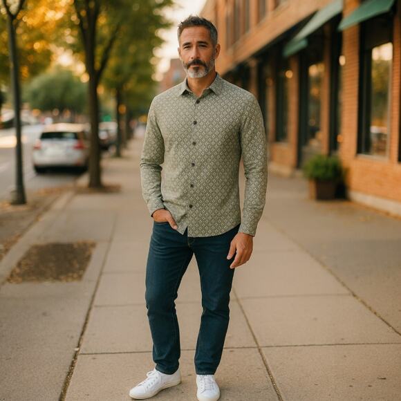 Express Men's Floral Geometric Long Sleeve Button up Shirt Large - Picture 1 of 5